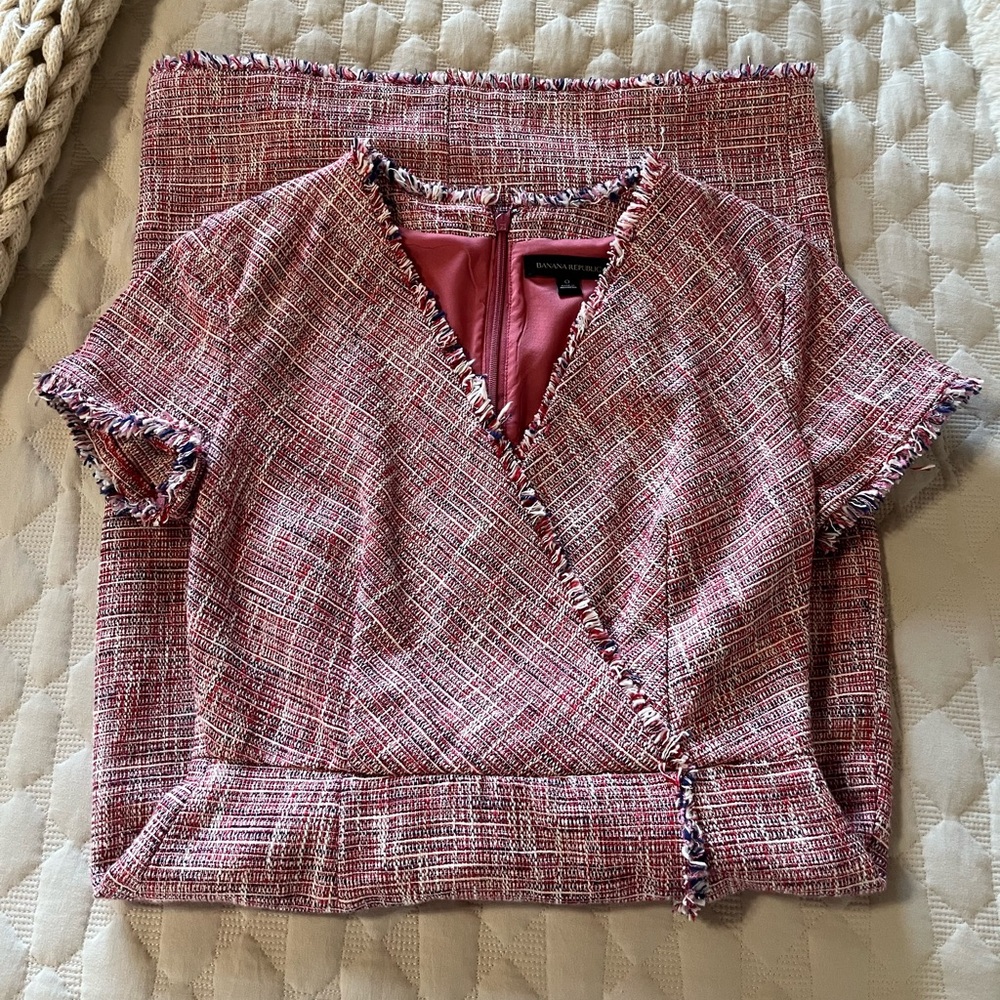 Banana Republic | Pink Tweed Fringe Trim Dress